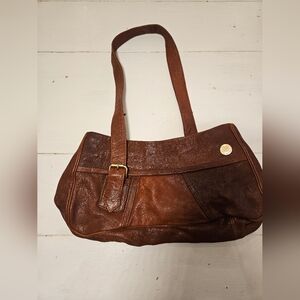 Women's Brown Leather Shoulder Bag with Gold Accent
